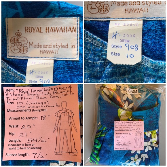 🌺”Royal Hawaiian” Vintage Barkcloth Muumuu Dress - Picture 7 of 8